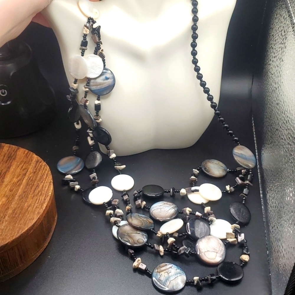 Multi tier sway‎ mother of pearl modern vintage necklace heavy stunning N2838